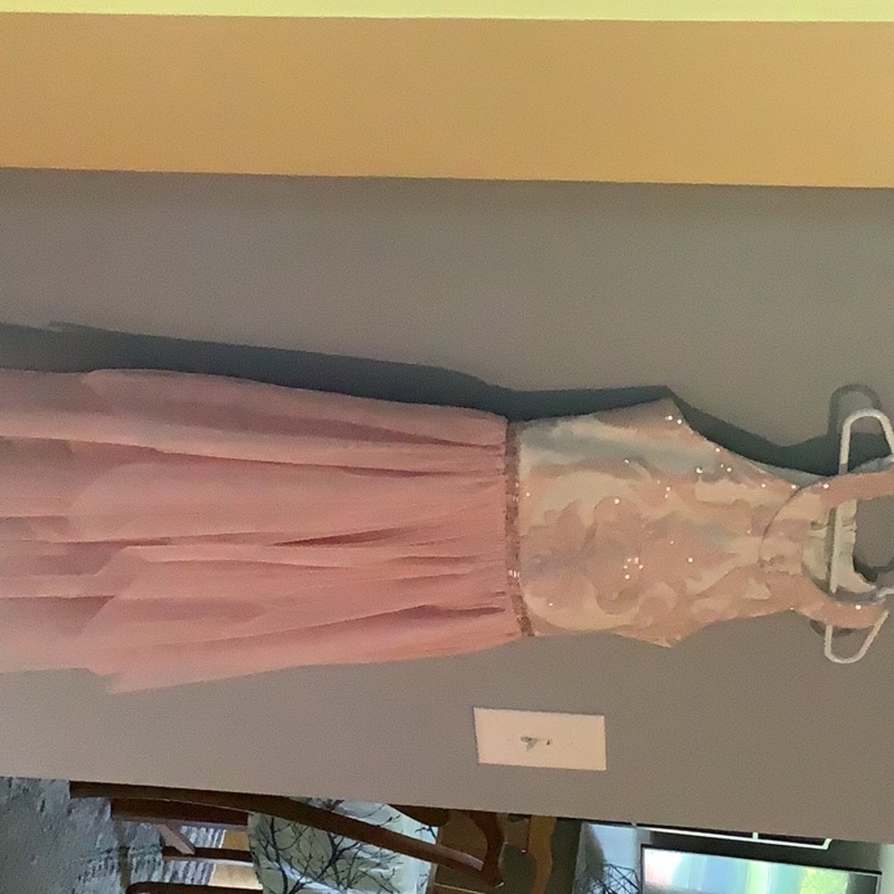 Girls pink/white fancy party dress, size 8